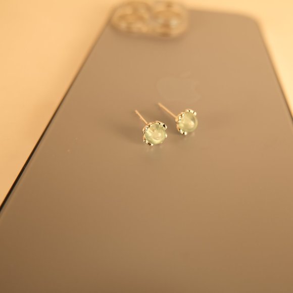 Minimalist Opal Stud Earrings in Sterling Silver Simulated  Blue Opal Tiny Circl - Picture 2 of 2